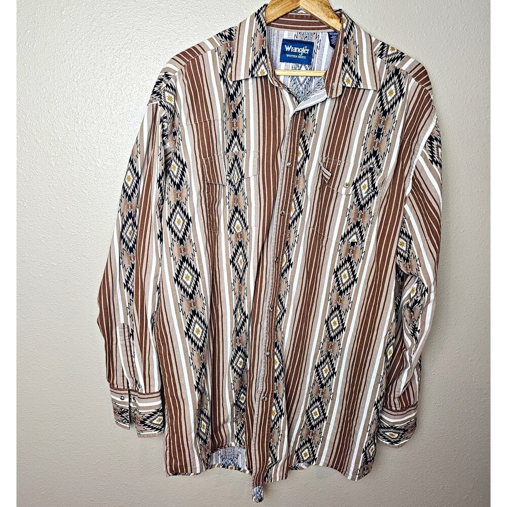 Wrangler Western Aztec Striped Long Sleeve Pearl Snap Button-Up Shirt Men's XLT